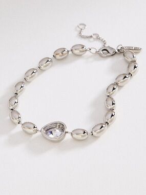 Anthropologie 14KT Gold Plated Bracelet Silver Beaded Crystal CZ New